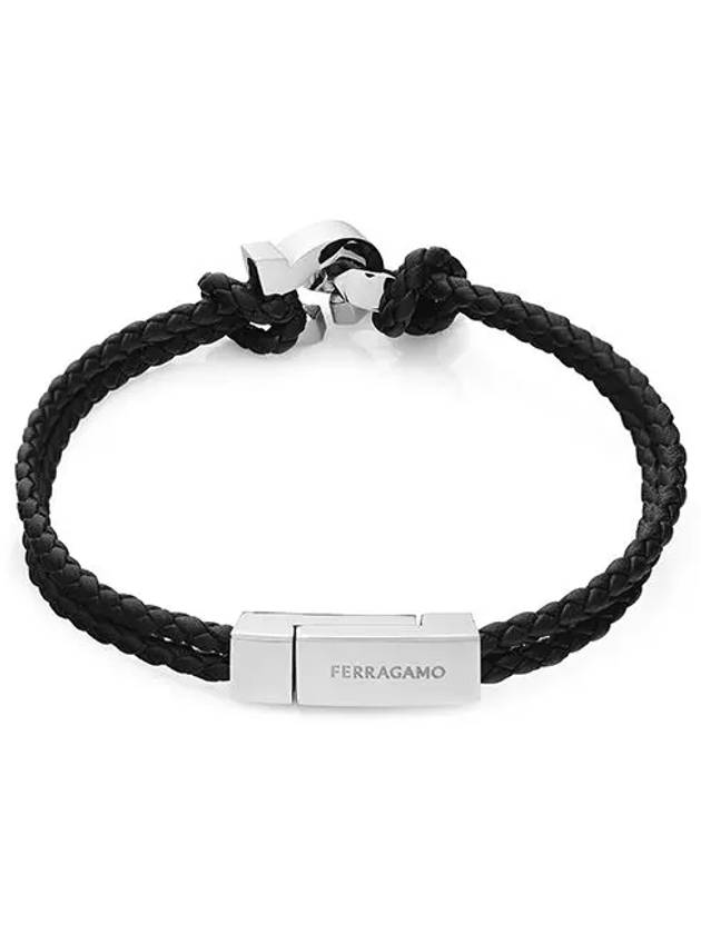 Interlocking Gancini Leather Bracelet Black - SALVATORE FERRAGAMO - BALAAN 2