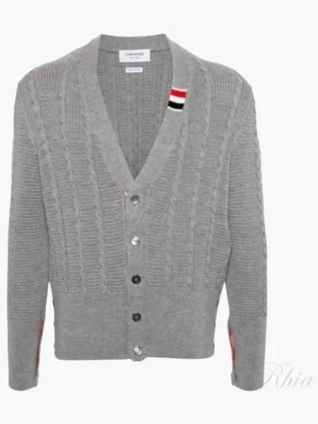 Cable Knitwear Virgin Wool Cardigan Grey - THOM BROWNE - BALAAN 2