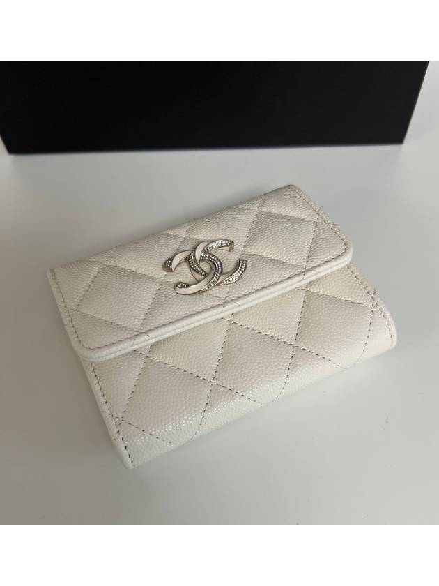 Women's CC Logo Caviar Flap Card Wallet White - CHANEL - BALAAN 6