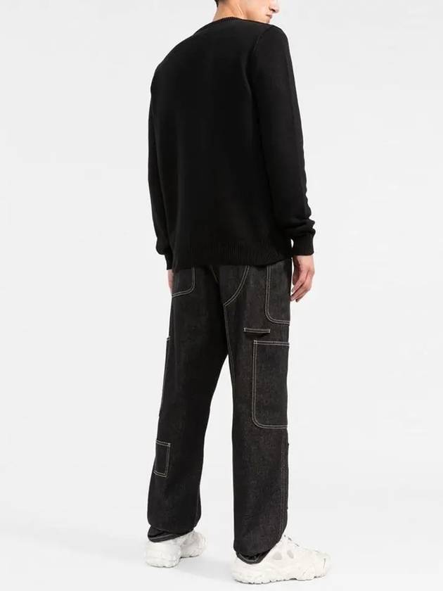 Wappen Patch Crew Neck Wool Knit Top Black - STONE ISLAND - BALAAN 5