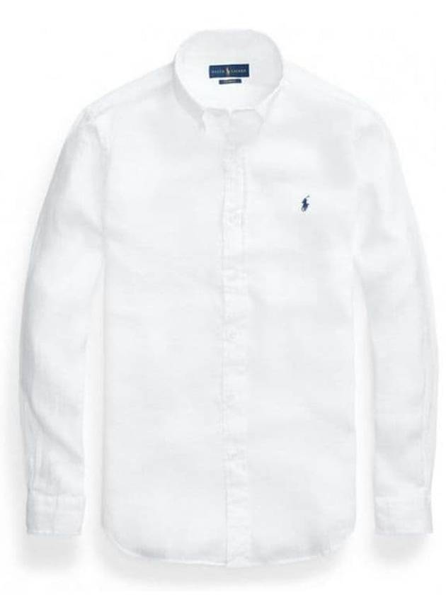 Embroidered Logo Linen Long Sleeve Shirt White - POLO RALPH LAUREN - BALAAN 2