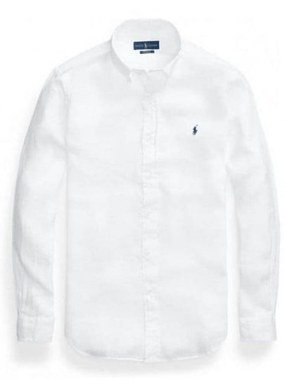 Embroidered Logo Linen Long Sleeve Shirt White - POLO RALPH LAUREN - BALAAN 2