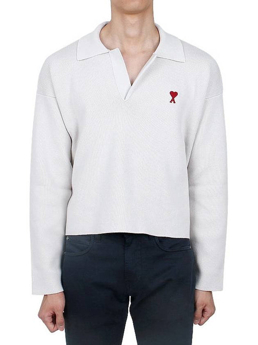 Small Heart Long Sleeve Polo Shirt White - AMI - BALAAN 2