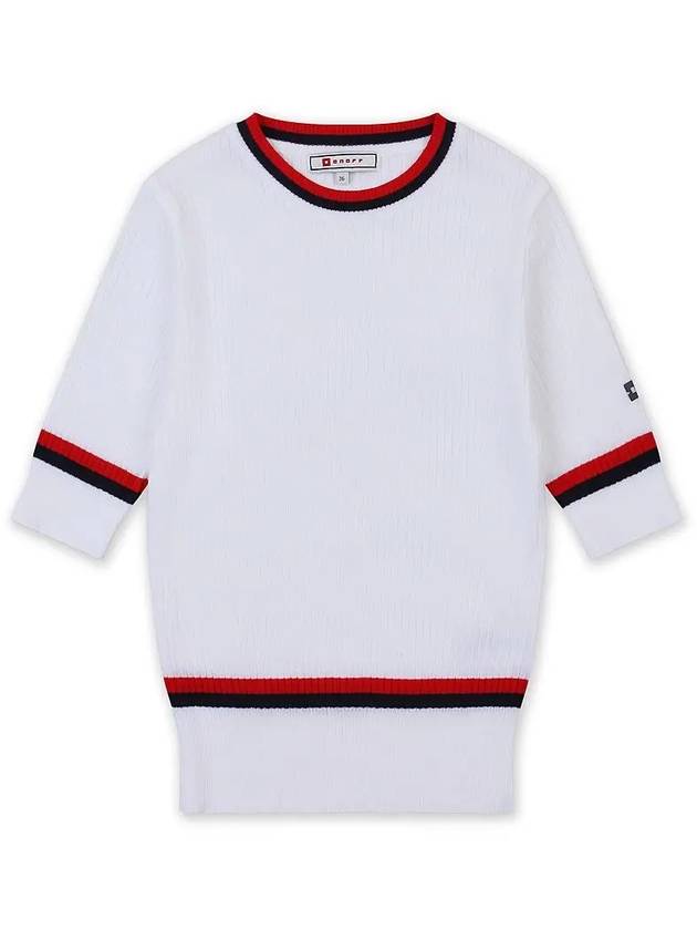 Golfwear Scheme Round Ribbed Knit Short Sleeve T-Shirt White Red - ONOFF - BALAAN 2