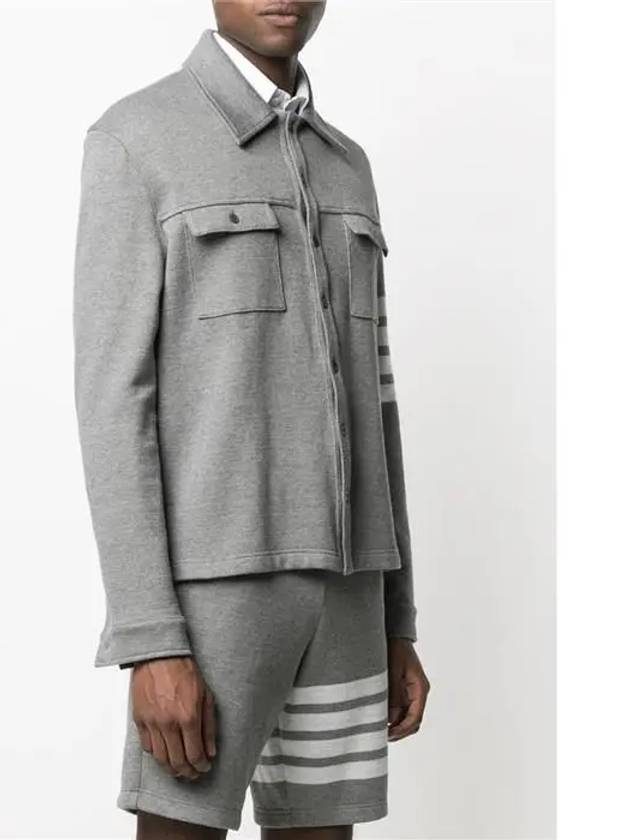 Double Face Cotton Knit 4 Bar Button Shirt Jacket Grey - THOM BROWNE - BALAAN 4