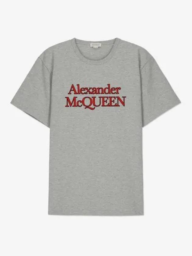 Embroidered Logo Short Sleeve T-Shirt Grey - ALEXANDER MCQUEEN - BALAAN 2