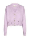 Embroidered Logo Distressed V-Neck Crop Cardigan Purple - MARNI - BALAAN 2