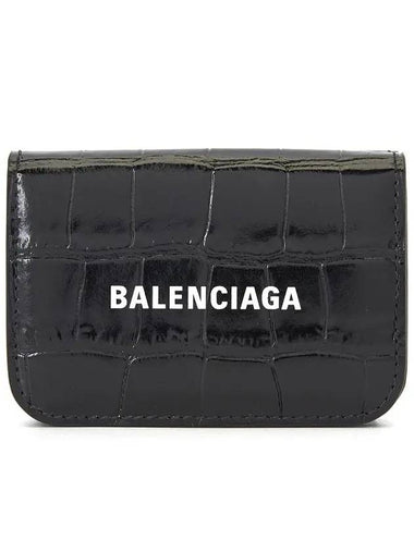 Logo Crocodile Embossed Leather Bifold Wallet Black - BALENCIAGA - BALAAN 1