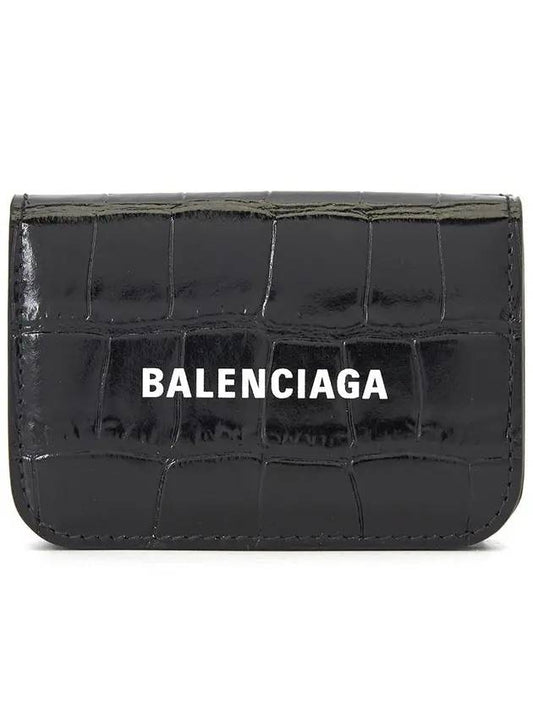 Logo Crocodile Embossed Leather Bifold Wallet Black - BALENCIAGA - BALAAN 1