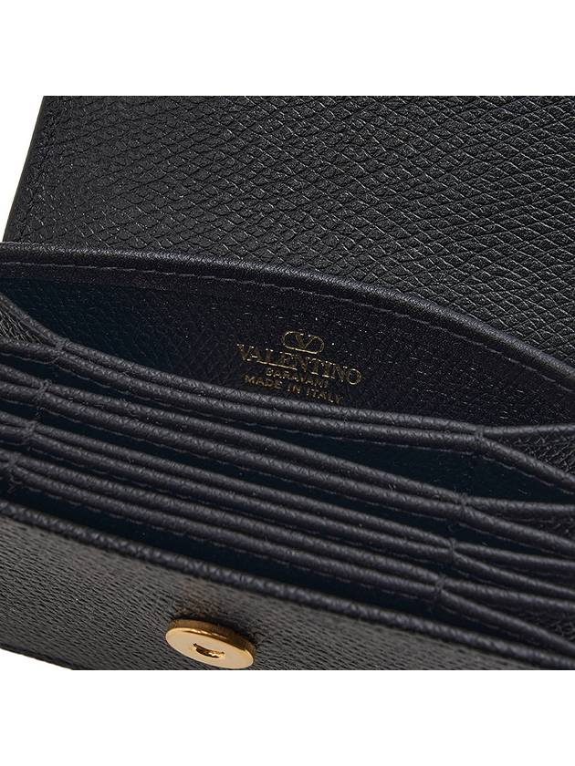 V Logo Flapover Card Wallet Black - VALENTINO - BALAAN 10