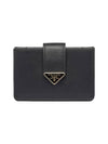 Leather Card Wallet Black - PRADA - BALAAN 1