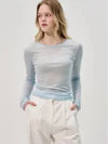 Soft slim tencel line long sleeve t shirt blue - SORRY TOO MUCH LOVE - BALAAN 1