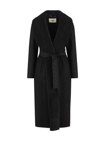 Shawl Collar Belt Coat Black - FENDI - BALAAN 2