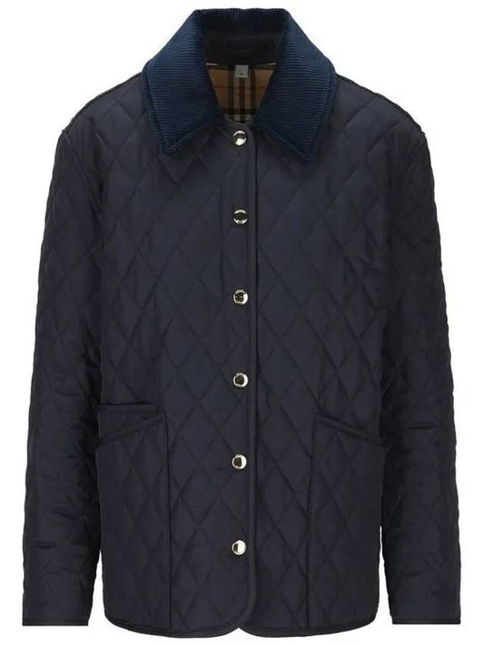 Corduroy Collar Quilted Jacket Navy - BURBERRY - BALAAN 2