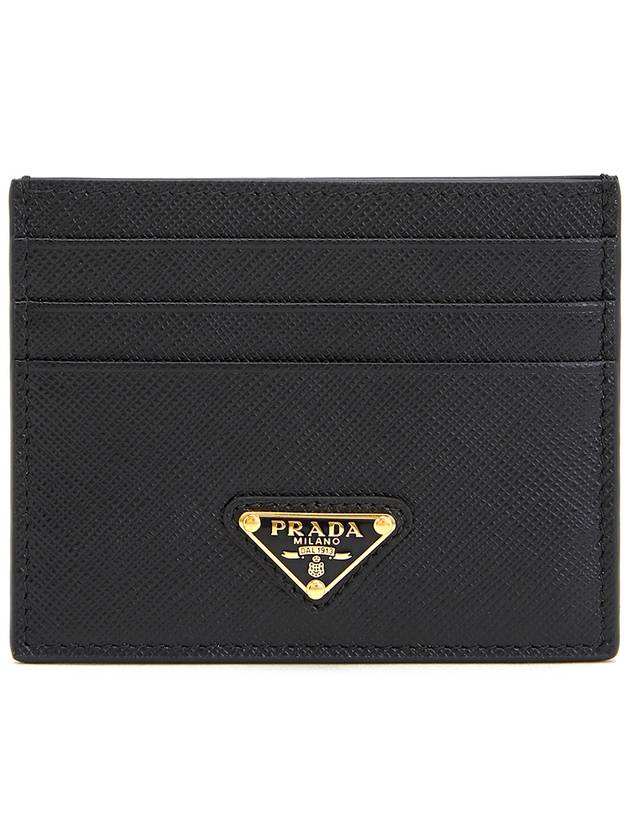 Saffiano Leather Triangle Logo Card Wallet Black Gold - PRADA - BALAAN 2