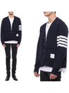 Classic V-Neck 4 Bar Stripe Cardigan Navy - THOM BROWNE - BALAAN 3