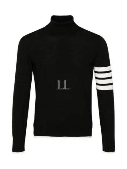 4 Bar Relaxed Fit Fine Merino Wool Turtle Neck Black - THOM BROWNE - BALAAN 2