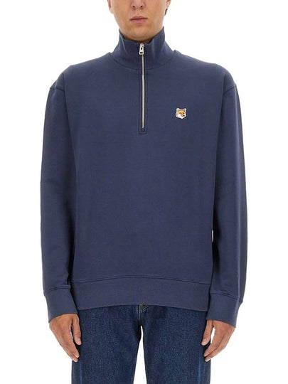 Fox Head Patch Half Zipper Sweatshirt Ink Blue - MAISON KITSUNE - BALAAN 2