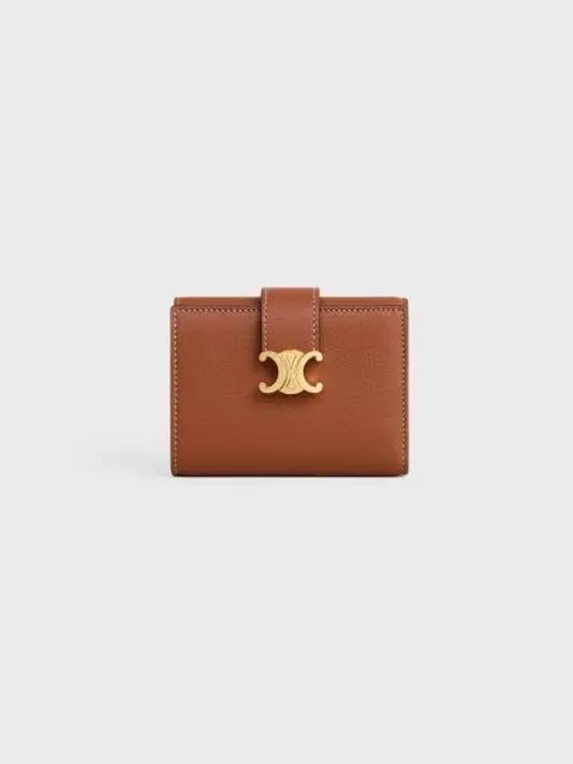 Victoire Tri-Fold Leather Half Wallet Tan - CELINE - BALAAN 2