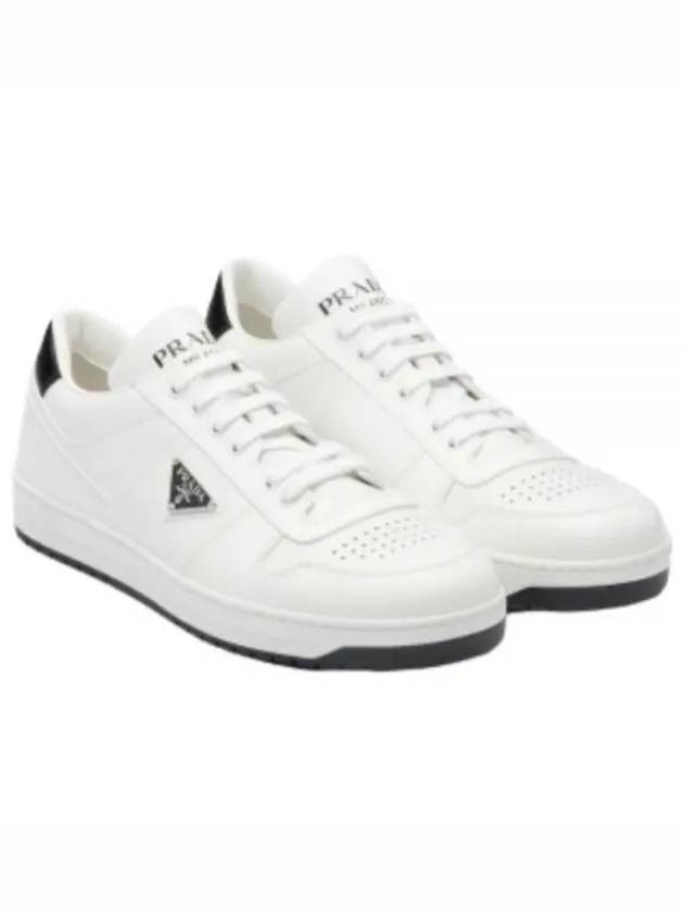 Downtown Triagle Logo Leather Low Top Sneakers White - PRADA - BALAAN 2