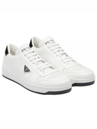 Downtown Triagle Logo Leather Low Top Sneakers White - PRADA - BALAAN 2