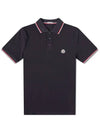 Stripe Trimming Logo Short Sleeve Polo Shirt Navy - MONCLER - BALAAN 2