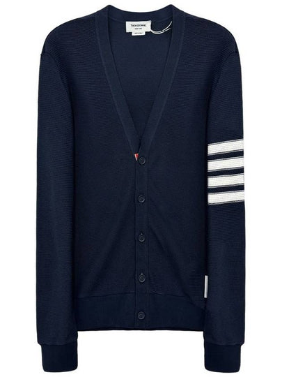 4 Bar Open Raschel Stitch V Neck Cardigan Navy - THOM BROWNE - BALAAN 2