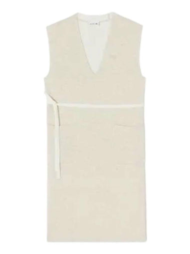 Women's V-Neck Sleeveless Midi Dress Cream - LACOSTE - BALAAN 1