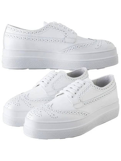 Lace-Up Leather Low Top Sneakers White - PRADA - BALAAN 2