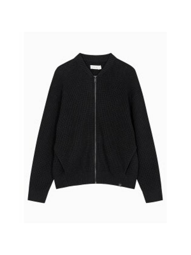 Jeans Chunky Texture Knit Bomber Jacket Black - CALVIN KLEIN - BALAAN 1