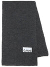 Logo Label Wool Blend Muffler Grey - GANNI - BALAAN 2