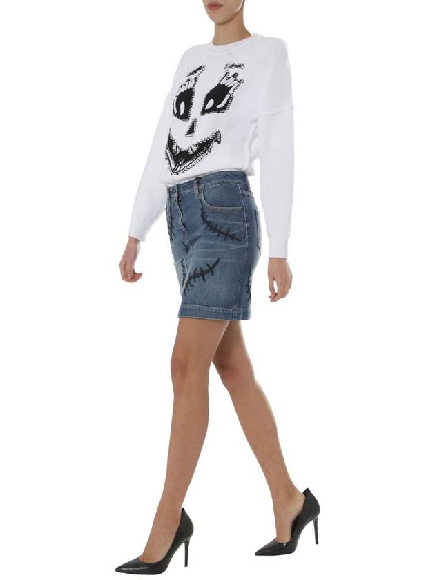 Women's Knit Crew Neck Knit Top White - MOSCHINO - BALAAN 4