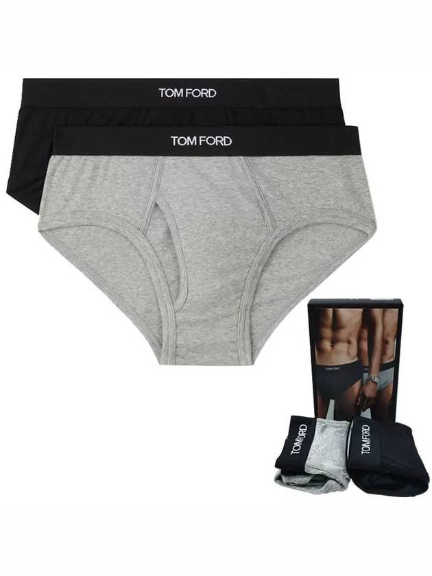 Men's Cotton Logo Waistband Briefs 2 Pack Grey Black - TOM FORD - BALAAN 2