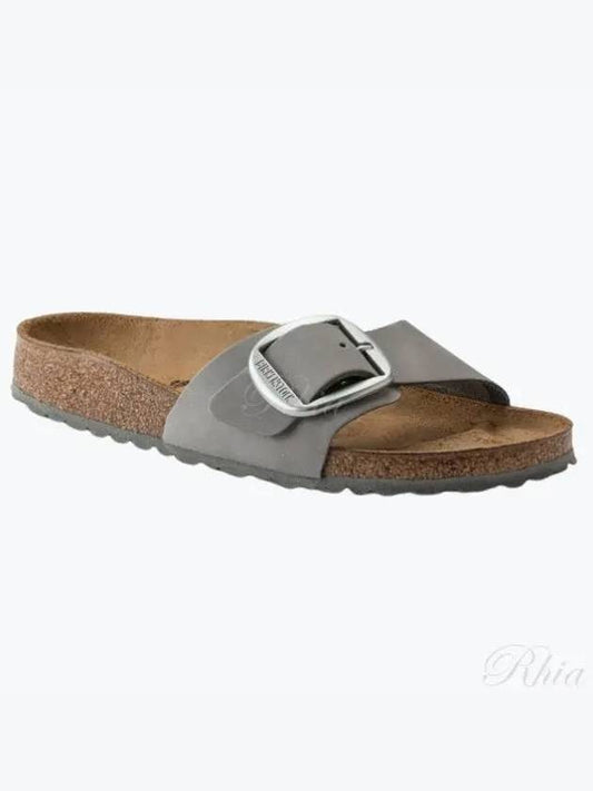 Madrid Big Buckle Nubuk Leather Slippers Grey - BIRKENSTOCK - BALAAN 2