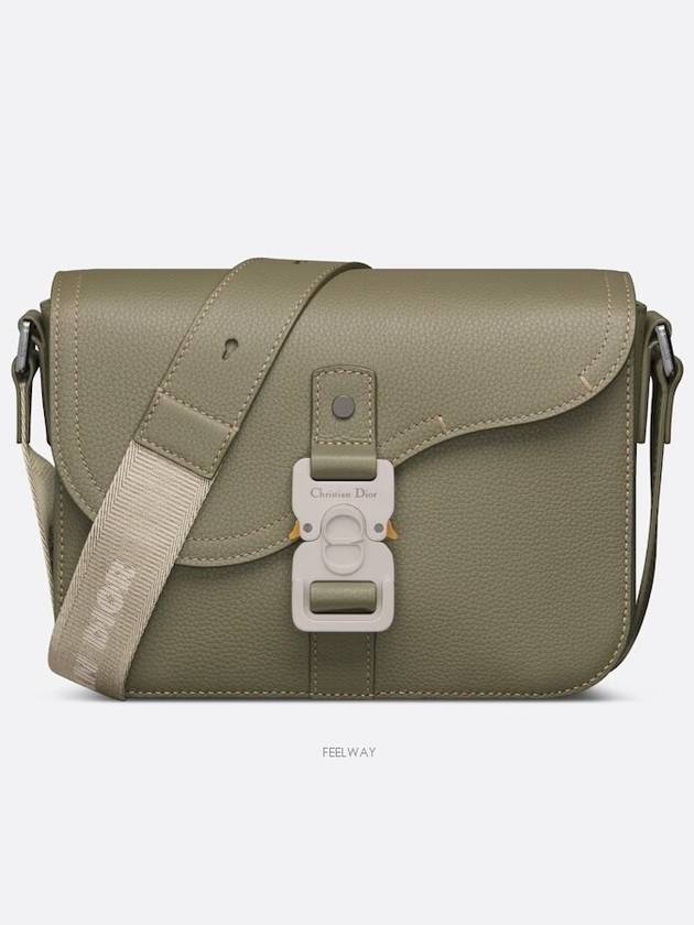 Saddle Mini Strap Grained Calfskin Messenger Bag Khaki - DIOR - BALAAN 2