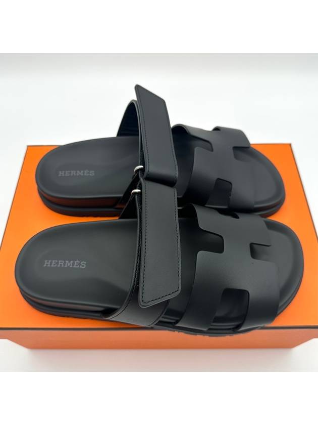 Hermes Chypre H Logo Calfskin Sandals Black - HERMES - BALAAN 3