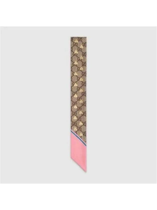 GG Bee Motif Silk Neck Bow Scarf Beige Pink - GUCCI - BALAAN 4