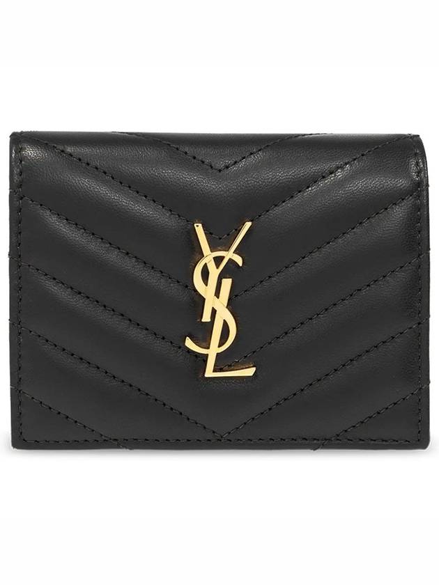 Casandra Matelasse Quilted Lambskin Flap Card Wallet Black - SAINT LAURENT - BALAAN 2