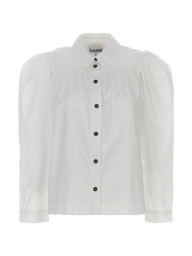 Cotton Poplin Long Sleeve Shirt White - GANNI - BALAAN 1