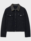 Leather Collar Canvas Work Jacket Black - NOIRER - BALAAN 3