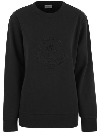 Crystal Logo Cotton Sweatshirt Black - MONCLER - BALAAN 2