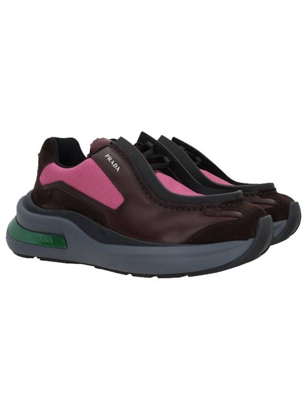 Brushed Leather Fabric Low Top Sneakers Garmet Peony Pink - PRADA - BALAAN 3