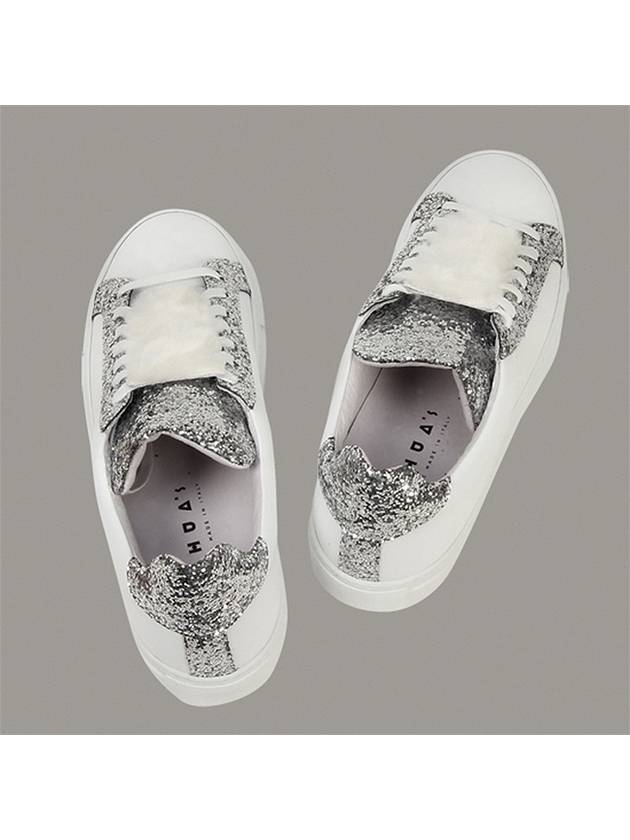 Joshua Sanders Women's Fur Glitter Sneakers 10166GFW WHITE JSS013 - JOSHUA SANDERS - BALAAN 9