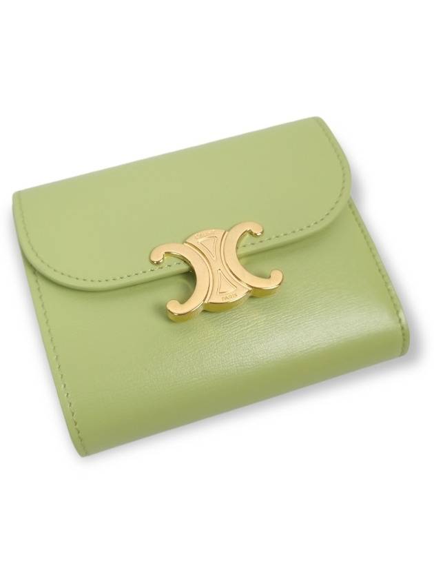 Triomphe Shiny Calfskin Small Bicycle Wallet Green - CELINE - BALAAN.