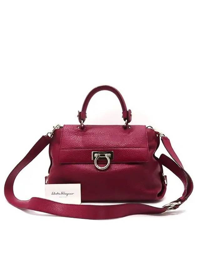 Ferragamo 21 A896 Burgundy Wine Color Leather Sofia Silver Gancino Buckle Tote Bag Shoulder Strap 2WAY - SALVATORE FERRAGAMO - BALAAN 1