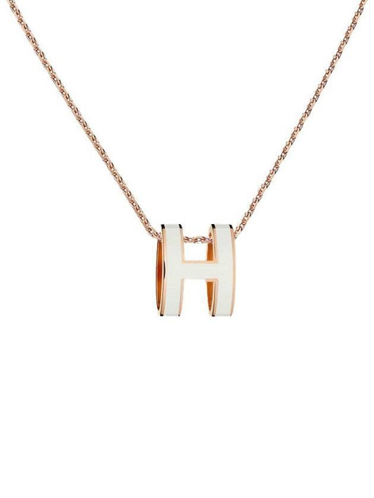 Pop-Ache H Pendant Rose Gold Necklace Blanc - HERMES - BALAAN 1