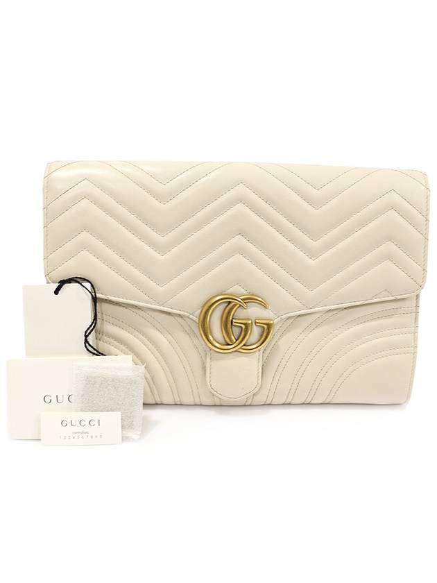 498079 White matelass chevron leather GG Marmont gold clutch - GUCCI - BALAAN 2