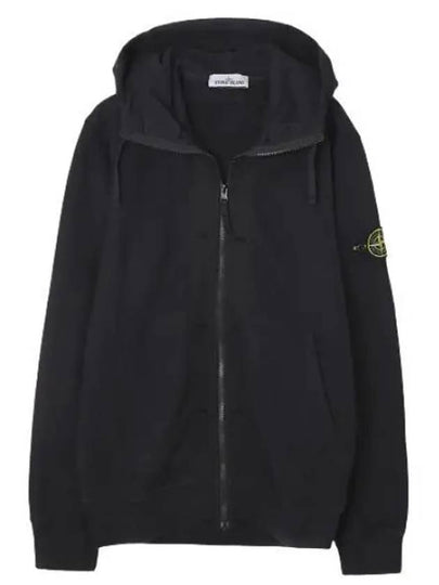 Brushed Cotton Fleece Garment Dyed Hooded Zip Up Black - STONE ISLAND - BALAAN 2