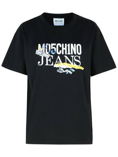 Moschino Jeans Black Cotton T-Shirt - MOSCHINO - BALAAN 1