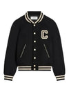 Teddy Embroidered Logo Textured Wool Bomber Jacket Black - CELINE - BALAAN 2